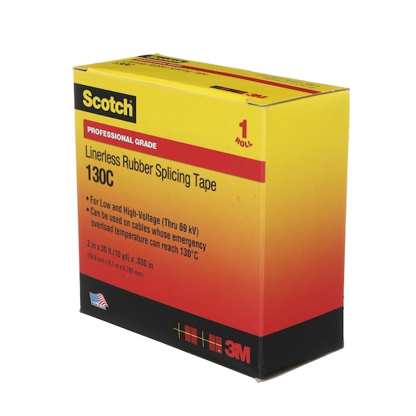 Cinta eléctrica de hule 3M, 130C, Scotch, 2 pulgadas de ancho x 30 pies de largo, 30 milésimas de grosor, negro, 1 paquete - 130C