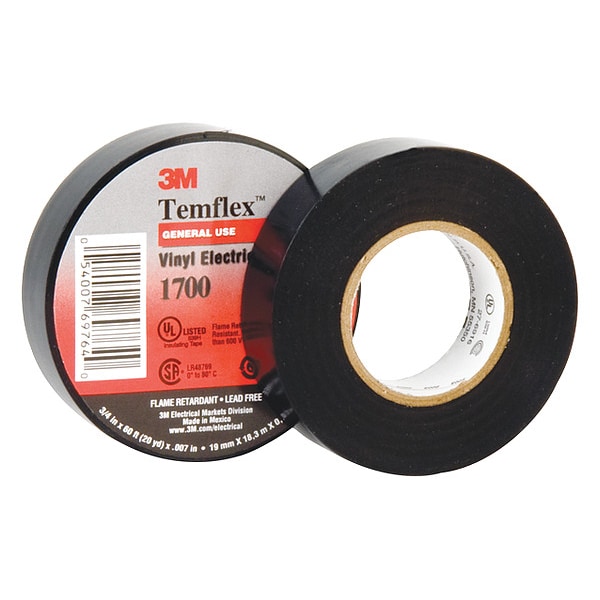 3M Cinta Eléctrica, 108 pies de largo x 3/4 pulgadas de ancho, 7 mil, Negra - 1700-3/4X36YD