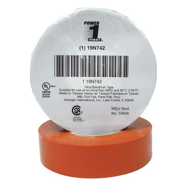 Cinta eléctrica Zoro Select, 7 mil, 3/4" x 66 ft., Naranja - 19N742