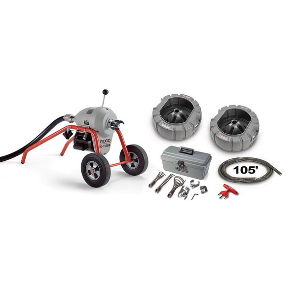 Ridgid RIDGID K-1500 A Frame W/Tool Set & Mitt, 115V, 710RPM, 3/4HP, 1-1/4", 105'L x 1-1/4"W Cable - 23702
