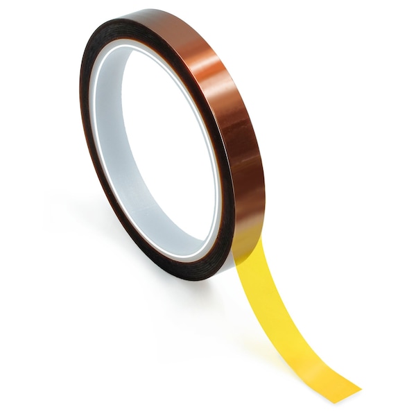 Cinta de Kapton® de alta temperatura de Bertech, 1 mil de grosor, 1/2 pulgada de ancho x 36 yardas de largo, ámbar - Reconocida por UL - KPT-1/2