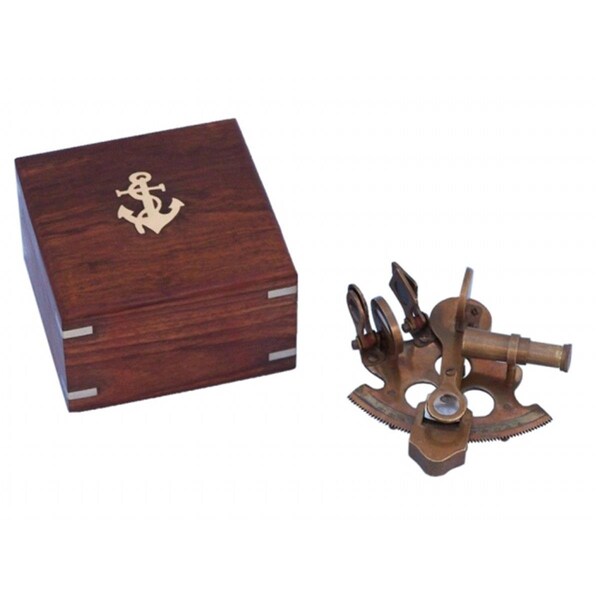 Handcrafted Model Ships 4 in. Scouts Antique Brass Sextant with Rosewood Box - NS-0444-AN