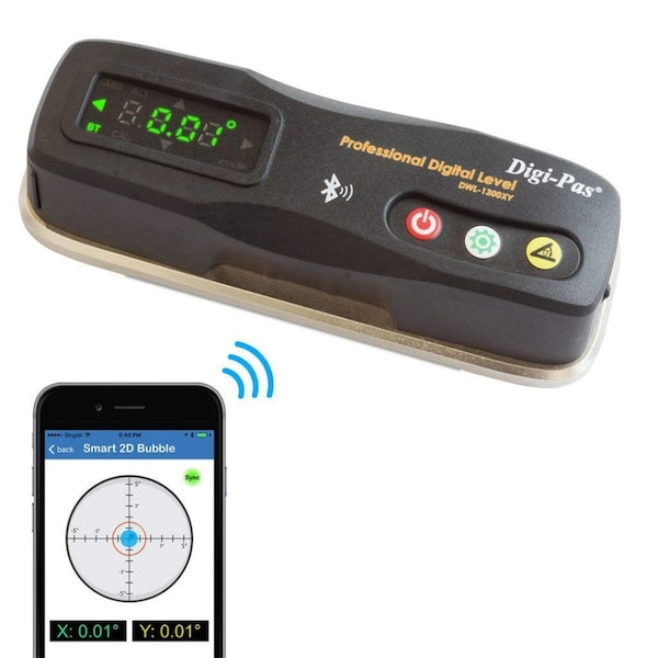 Digi-Pas 2-AXIS Smart Machinist Digital Level Bluetooth 0.002/ft 0.2mm/M, NIST Compliant - 2-01320-99