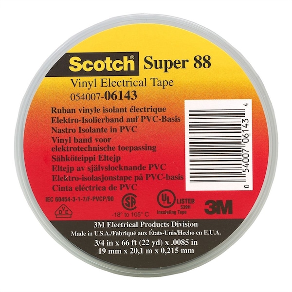 3M Scotch Cinta Eléctrica de Vinilo Premium 88 Gris 10 Rollos - MMM06143