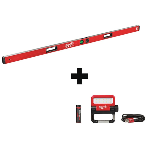 Milwaukee Tool 72" REDSTICK Digital Level w/ PINPOINT Measurement Technology + USB ROVER Pivoting Flood Light - MLDIG72, 2114-21