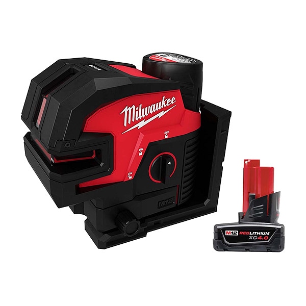 Milwaukee Tool M12 Cross w/ 4PT Laser + M12 XC 4.0 Battery Pack - 3624-21, 48-11-2440