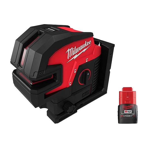Milwaukee Tool M12 Cross w/ 4PT Laser + CP3.0 Battery - 3624-20, 48-11-2430