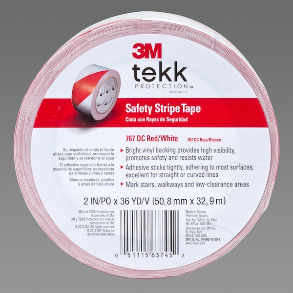 Cinta de Seguridad a Rayas 3M 767DC, Rojo/Blanco, Paquete de 12 - 767