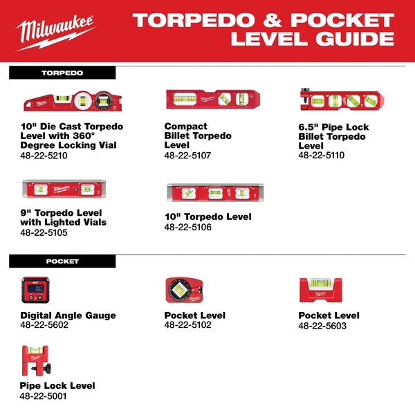 Milwaukee Tool Torpedo Level, Aluminum, Magnetic - 48-22-5105