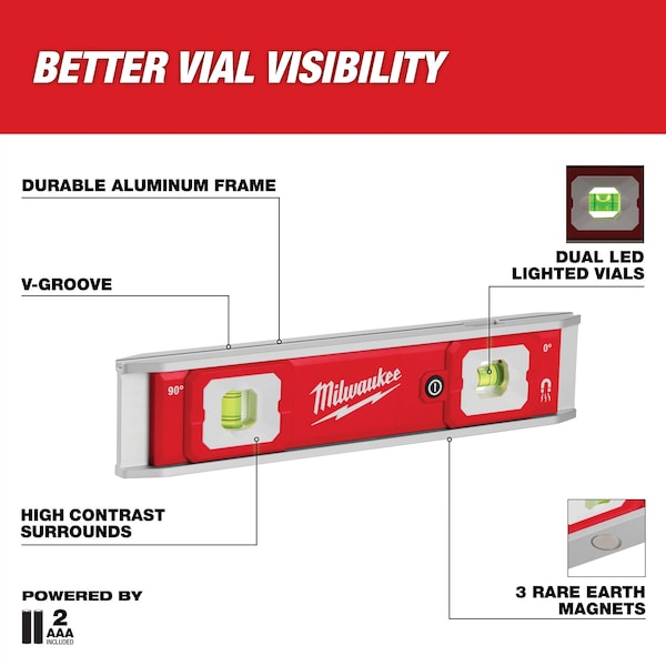 Milwaukee Tool Torpedo Level, Aluminum, Magnetic - 48-22-5105