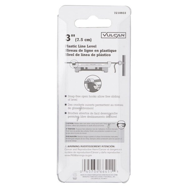 Vulcan Level Line, 3 in L, 1-Vial, Nonmagnetic, Plastic, Blue - LM001