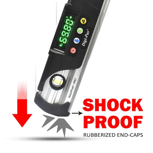 Digi-Pas WATERPROOF IP67 Digital Torpedo Level and Protractor, Magnet, LED Display, 005 deg, 9 inch - 2-00285-99