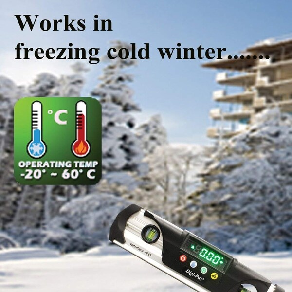 Digi-Pas WATERPROOF IP67 Digital Torpedo Level and Protractor, Magnet, LED Display, 005 deg, 9 inch - 2-00285-99