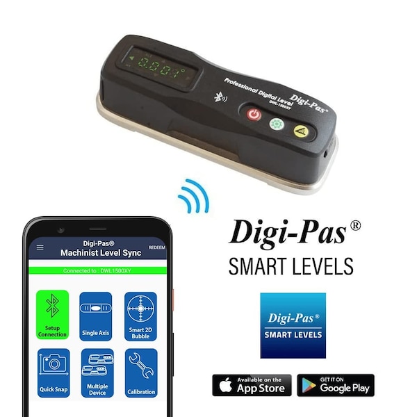 Digi-Pas DWL1500XY 2AXIS Master Machinist Digital Level  Bluetooth 0.0002/ft 0.002mm/M, NIST Compliant - 2-01501-99