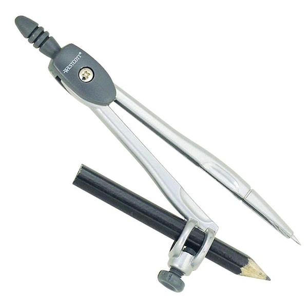 Westcott Compass, Metal Compass with Wooden Pencil - 14555