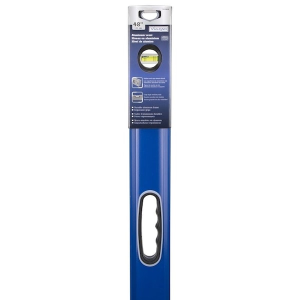 Vulcan Level Box, 48 in L, 3-Vial, 2-Hang Hole, Non Magnetic, Aluminum, Blue - JL-LV48