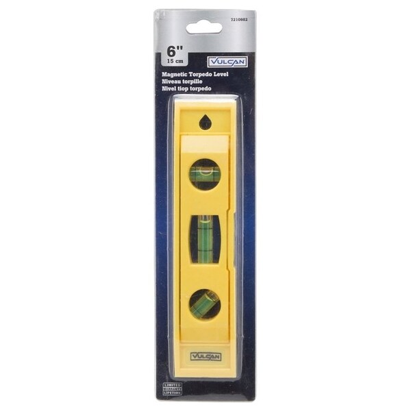Vulcan Torpedo Level, 6 in L, 3-Vial, 1-Hang Hole, Magnetic, Plastic - 50776D