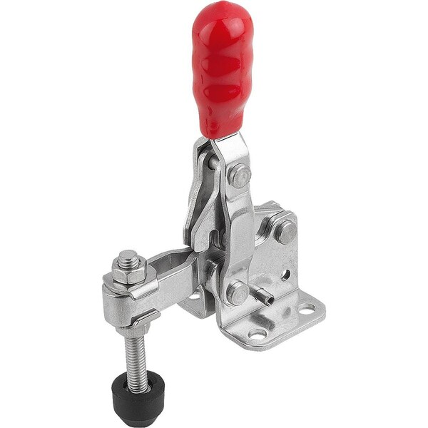 Kipp Toggle Clamp Vertical Std, Horizontal Foot F2=1000, Adjustable Clamping Spind M05X35, Stainless - K1255.101000