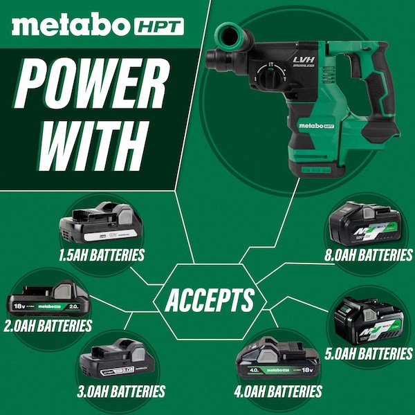 Metabo Hpt 18V MV Cordless Brushless 1-1/32in SDS Plus Rotary Hammer Bare - DH1826DAQ4M