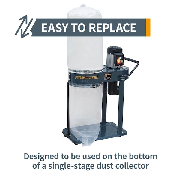 Powertec Clear Plastic Dust Collection Bag, 19-1/2 In Dia x 33-In, for machine with 19 in.Filter Drum, 5PK - 70009V