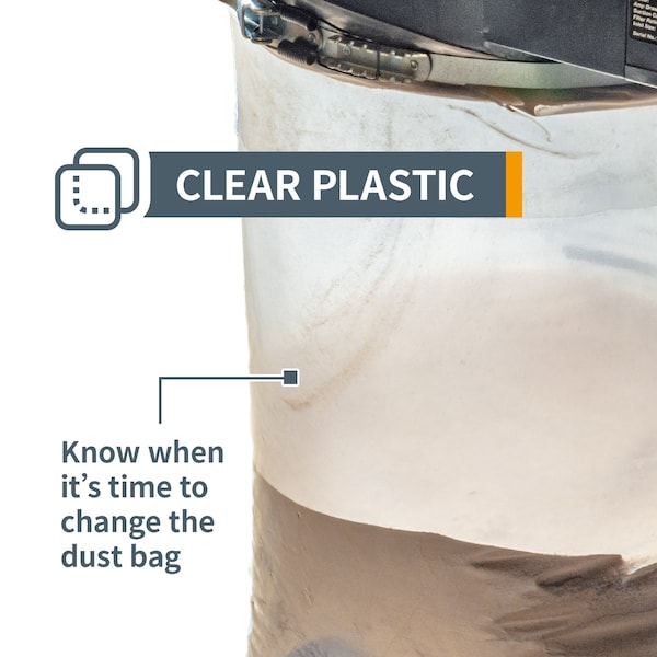 Powertec Clear Plastic Dust Collection Bag, 19-1/2 In Dia x 33-In, for machine with 19 in.Filter Drum, 5PK - 70009V