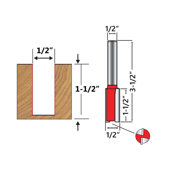 Big Horn Router Bit - 1/2 Inch Shank. 1/2 Inch O.D Cutter, 1-1/2 Inch Deep, 3-1/4 Inch Length - 19658