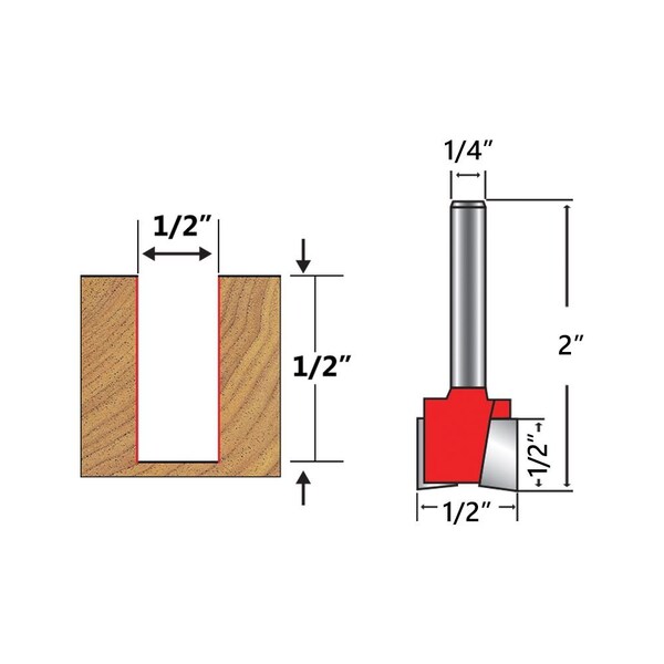 Big Horn Router Bit - 1/4 Inch Shank. 1/2 Inch O.D Cutter, 1/2 Inch Deep, 2-1/4 Inch Length - 19656