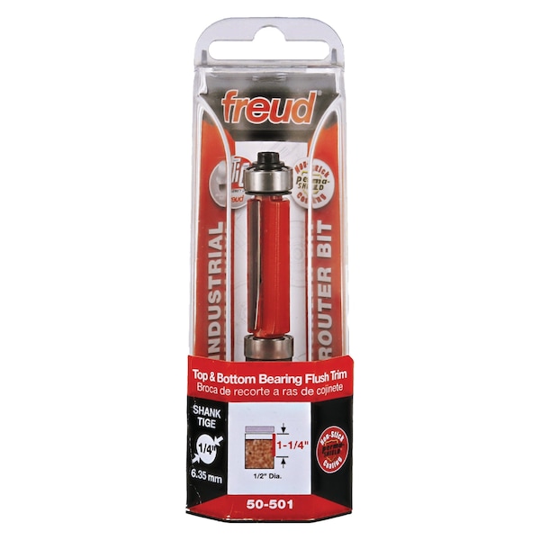 Freud 1/2in. Dia. Top & Bottom Bearing Flush Trim Bit - 50-501