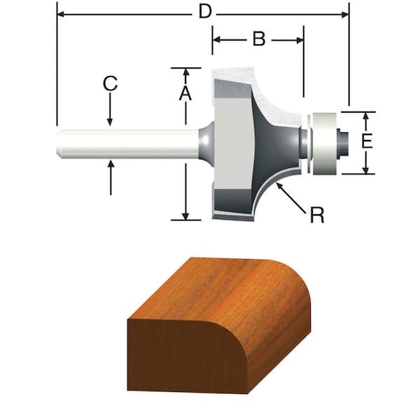 Vermont American Vermont American 3/4 in. D X 1/8 in. X 2-1/8 in. L Carbide Tipped Round Over Router Bit - 23130