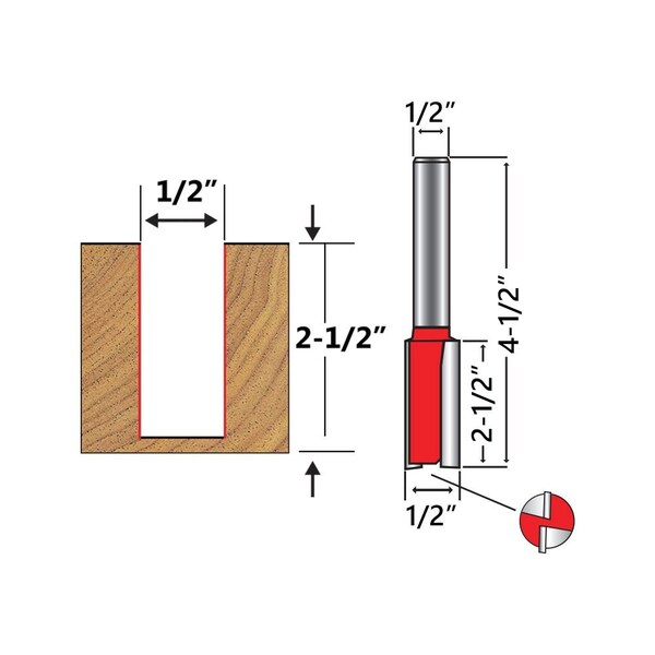 Big Horn Router Bit - 1/2 Inch Shank. 1/2 Inch O.D Cutter, 2-1/2 Inch Deep, 5-1/2 Inch Length - 19657