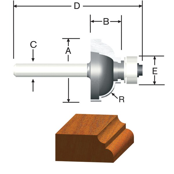 Vermont American Vermont American 1-3/8 in. D X 3/8 in. X 2-5/16 in. L Carbide Tipped Cove & Fillet Router Bit - 23144