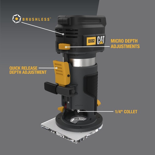 Caterpillar Cat 18V Brushless 1/4 in. Cordless Trim Router, Tool Only - DX82B