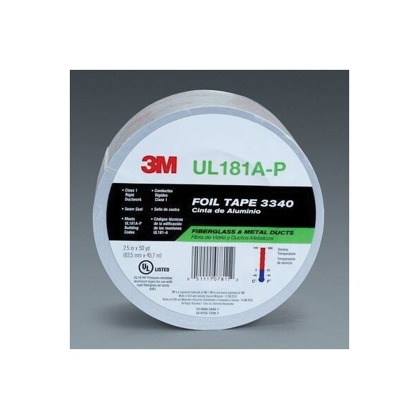Cinta de papel de aluminio 3340 de 3M Silver, 2-1/2 pulgadas x 50 yardas 4.0 mil - 7000124697