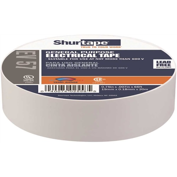 Cinta eléctrica de uso general Shurtape EV 57, certificada UL, GRIS, 7 mils, 3/4 in. x 66 ft. - 104816