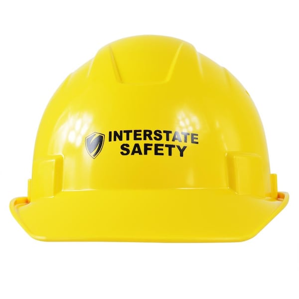 Interstate Safety Snap Lock 6Pt Ratchet Suspension Front Brim Hard Hat w/Cap-Mount Ear Muff Slots, 6-1/2" to 8", Yllw - 40401