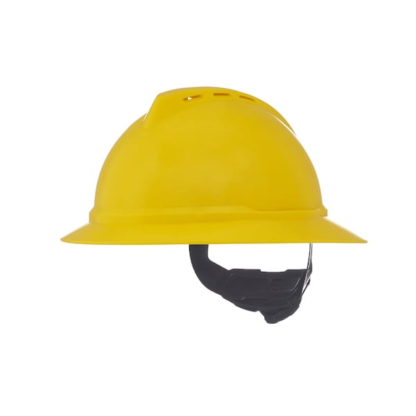 Msa Safety V-Gard 500 Hat, Yellow Vented, 4-Point Fas-Trac III - 10167913