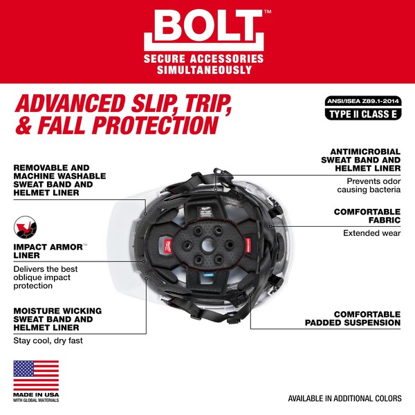 Milwaukee Tool BOLT Black Front Brim Safety Helmet with IMPACT ARMOR Liner - Type 2, Class E - 48-73-1375