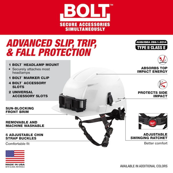 Milwaukee Tool BOLT Black Front Brim Safety Helmet with IMPACT ARMOR Liner - Type 2, Class E - 48-73-1375