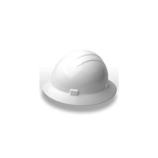 Erb Americana Full Brim Safety Helmets HAT STYLE, 4-PT NYLON SUSPENSION w/SLIDE-LOCK ADJUSTMENT, White - 19201