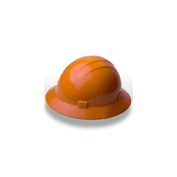 Erb Americana Mega Ratchet Full Brim Safety Helmet, 4-PT NYLON SUSPENSION w/RATCHET ADJUSTMENT, Orange - 19223