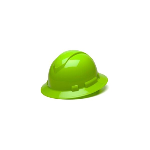 Pyramex Ridgeline Full Brim Hard Hat, Hi-Vis Lime, Full Brim 4-Point Ratchet Suspension - HP54131