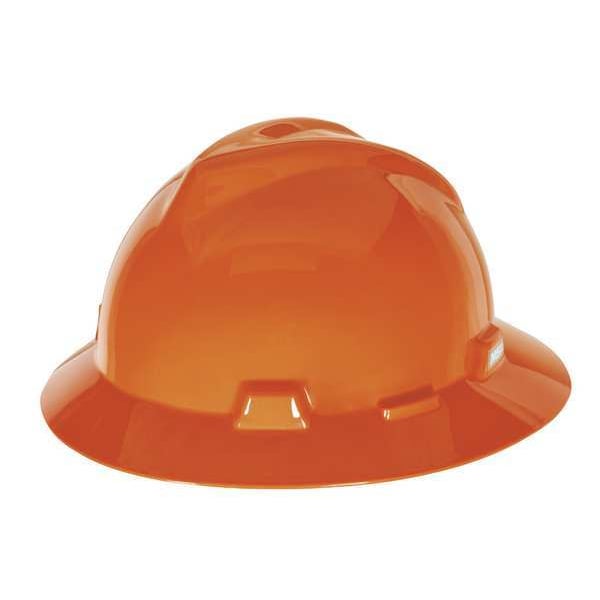 Msa Safety V-Gard Full Brim Hard Hat, Slotted, Type 1, Class E, Fas-Trac Ratchet Suspension, Orange - 496075