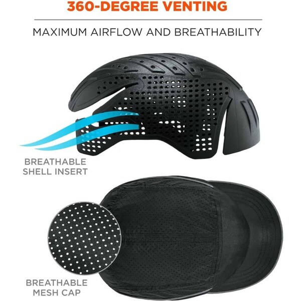 Ergodyne Bump Cap, Short Brim Baseball, ABS, Hook-and-Loop Suspension, Blue, Fits Hat Size One Size Fits Most - 8960