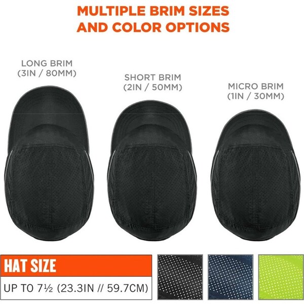 Ergodyne Bump Cap, Short Brim Baseball, ABS, Hook-and-Loop Suspension, Blue, Fits Hat Size One Size Fits Most - 8960