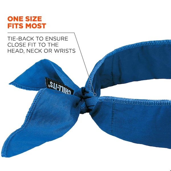 Ergodyne 6702 Blue Cooling Bandana - Embedded Polymers - Tie, 264PK - 6702-BULK