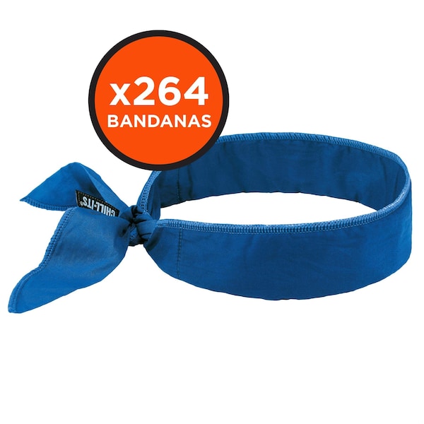Ergodyne 6702 Blue Cooling Bandana - Embedded Polymers - Tie, 264PK - 6702-BULK