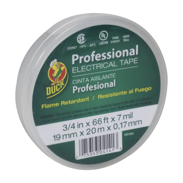Cinta eléctrica de vinil blanco de grado profesional de Duck Brand de 3/4 de pulgada x 66 pies - 300877