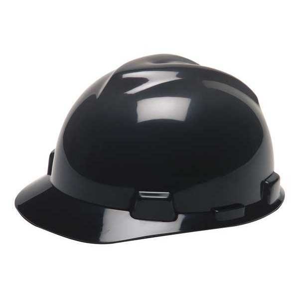 Msa Safety Hard Hat, V-Gard, Polyethylene, Ratchet (4-Point), Black - 495851