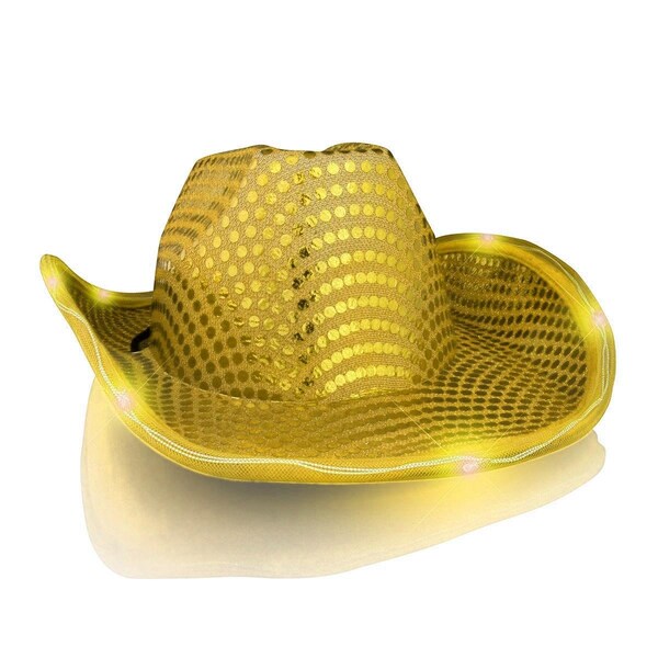 Surprise LED Flashing Cowboy Hat with Gold Sequins - SU3330055