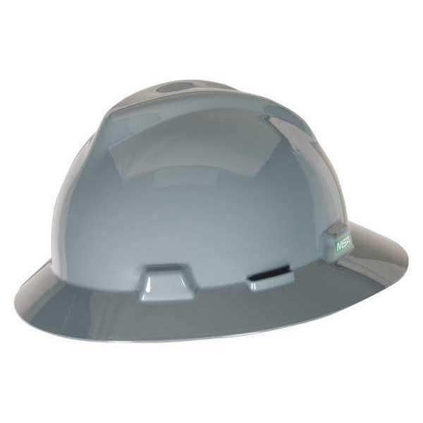 Msa Safety Hard Hat, V-Gard, Polyethylene, Ratchet (4-Point), Silver - 10019548